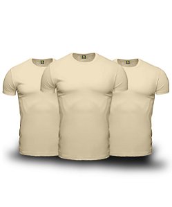 Kit 3 Camisetas Básicas Masculina Bege Lisa 100% Algodão P/M/G/GG/XG/XGG