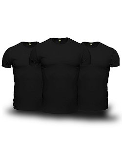 Kit 3 Camisetas Básica Masculina Preto Lisa 100% Algodão P/M/G/GG/XG