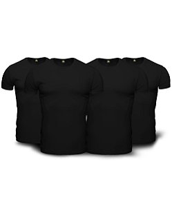 Kit 4 Camisetas Básicas Masculina Preta Lisa 100% Algodão P/M/G/GG/XG/XGG