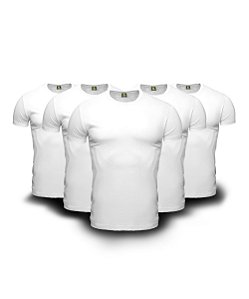 Kit 5 Camisetas Básica Masculina Branca Lisa 100% Algodão P/M/G/GG/XG/XGG