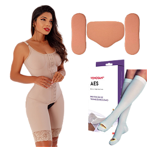 Kit Pós Cirúrgico Completo - Cinta Emana® Premium com Bioativos Infravermelho Reforço Duplo e 4 ajustes + Meia Venosan 3/4 18 mmhg + Combo Tala Abdominal e Flancos