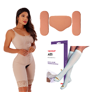Kit Pós Cirúrgico Completo - Cinta Emana® Premium com Bioativos Infravermelho Reforço Duplo e 4 ajustes + Meia Venosan 3/4 18 mmhg + Combo Tala Abdominal e Flancos