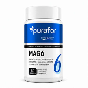 Mag6 Magnésio 6 Tipos - Purafor 60 Cápsulas Quelato Óxido Dimalato Taurato Citrato Cloreto