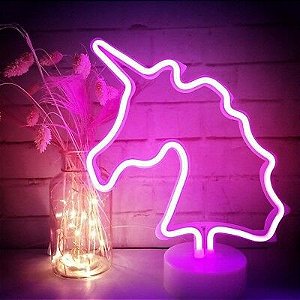 Luminária unicórnio de Led Neon rosa pink luminária Infantil rosa