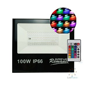 Refletor Led Holofote SMD 100w Rgb Colorido Prova D'água Controle