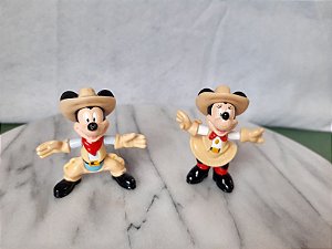 Miniatura de vinil Mickey e Minnie cowboy cowgirl. articulados nos pulsos, Disney , 5 cm de altura