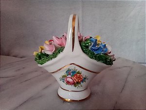 Cesta de flores de porcelana decorativa