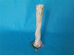 Vaso de vidro branco e verde em espiral 24,5 cm