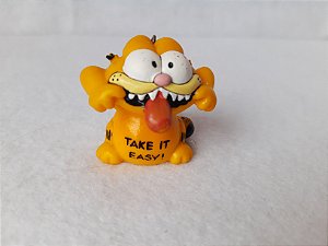 Chaveiro com miniatura de vinil sólido Bully 1981 de gato Garfield mostrando a língua 4 cm de altura