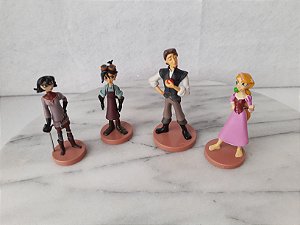 Playset Disney personagens do desenho Enrolados versão seriado : Rapunzel, Flynn, Cassandra e Varian  7-8 cm