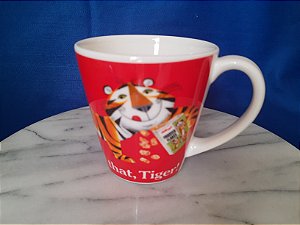 Caneca mug de cerâmica vermelha vintage , Tony the Tiger, da Kellogs