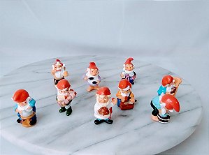 Miniatura anões /gnomos  profissionais (6) e do jardim do banheirob(3), coleção Kinder ovo, anos 90