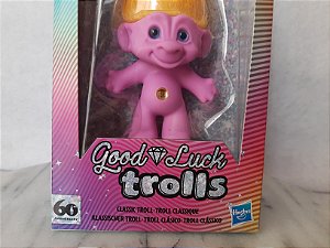 Boneco Good luck Troll rosa , duende mágico, 60 anos , novo