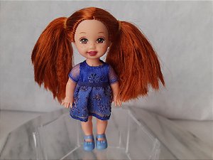 Boneca Kelly ruiva,  de Maria Chiquinha , iirmã da Barbie ,  vestido azul, Mattel 11cm de altura