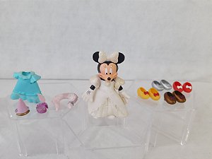 Mini boneca articulada de Minnie 8 cm de vestido branco e com muda de roupa e sapatos usadosl