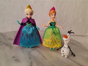 Bonecas articuladas Elsa e Anna de 10cm e Olaf do Frozen Disney