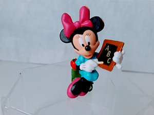 Miniatura Disney Applause de Minnie ensinando o ABC sentada sobre livros de matemática  6 cm