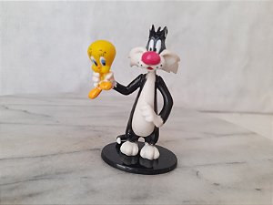 Miniatura de vinil Frajola com Piu Piu na mão, Looney Tunes 8 cm