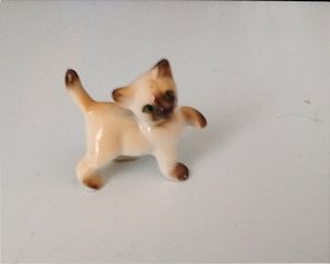 Miniatura bibelô gato gatinho filhote siamês porcelana