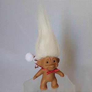 Mini boneco Troll com chapéu de papai Noel (removível) 10+5 cm cabelos , usado