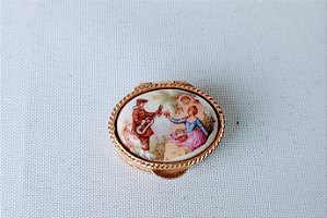 Mini estojo porta comprimidos tampa cerâmica com cenário de Fragonard 3cm comprimento