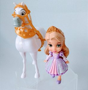 Mini toddler Rapunzel  9 cm e cavalo.Maximusb11 cm do Enrolados Disney