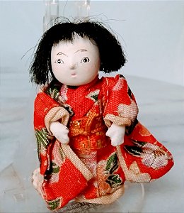 Mini boneca japonesa de quimono de gofun ou Papier machê, feita no Japão, 5 cm
