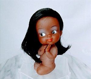 Anos 60-70 boneca peladinha afro descendente, de borracha, 12 cm