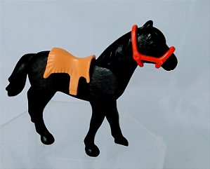 Playmobil, cavalo preto de sela amarela , usado