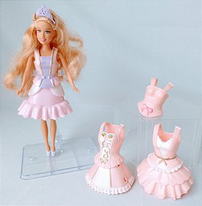 Barbie princesa de tiara lilás, 15 cm,  mini kingdom Mattel 2005, com 5 mudas roupa