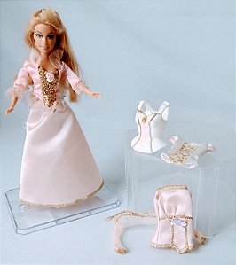 Barbie princesa Annelise, 15 cm, cabelo cortado,  mini kingdom Mattel 2005, com 4 mudas roupa