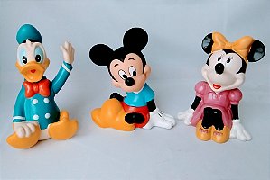 Cofres bonecos de vinil Disney Mickey, Minnie rosa (14 cm) e Pato Donald (15 cm) usados