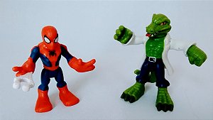 Homem.aranha 6,5 cm  e vilão lagarto  7,5 cm coleção Marvel Super hero squad Hasbro  usados,