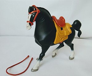 Anos 90, miniatura Disney cavalo preto Khan da Mulan com. acessórios  danificados , removíveis 15x15 cm