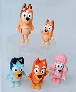 Mini bonecos de plástico articulados Bluey e família e amigos, usados , entre 5,5 e 7,5 cm de altura