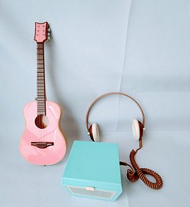 Acessórios de música retro da boneca Our generation, usados