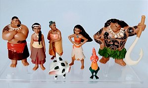 Miniatura Disney 7 personagens do desenho Moana, usada  4,5 a 7,5 cm de altura