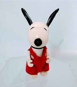 Anos 80, Snoopy de vinil articulado, macacão vermelho,7 cm da Estrela, usado