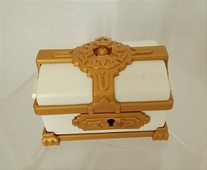 Playmobil, baú do tesouro branco com detalhes dourados, usado