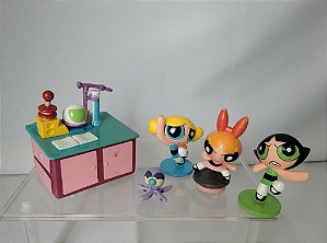 Meninas poderosas de 5 e 6  cm, mesa de laboratório e mini.polvo, Cartoon Network 2000, usados