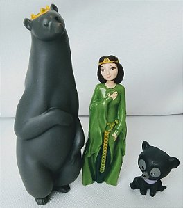 Miniatura Disney rainha Elinor 10 cm dentro da ursa 13cm e um dis trigêmeos 4 cm, desenho Valente