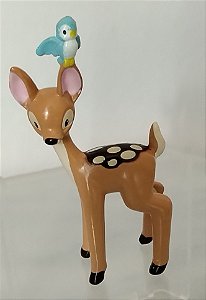 Miniatura Disney de vinil Bambi com um passarinho azul parte do dance party da Branca de Neve playset, 5,5 cm altura e 4 cm de comprimento