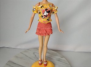 Conjunto saia e blusa, sapatos customizados, Barbie Minnie mouse Mattel 2005