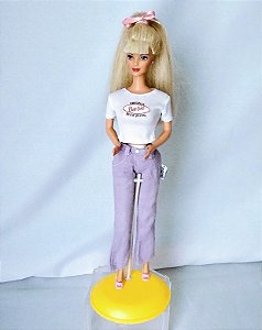 Anos 90, Barbie face Bob Mackie Mattel 1998, brincos rosa, roupa customizada