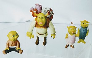 Miniatura de vinil Shrek e seus 3 filhos- 4 e 3 cm de altura, DreamWorks