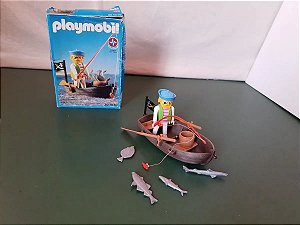 Boneco Playmobil usado Pirata Pescando+bote 30.10.10 Da Estrela