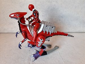 Dinossauro Thunder Raptor vermelho do Power Rangers Bandai 2003 com ruído + boneco articulado com ruído Bandi 2007