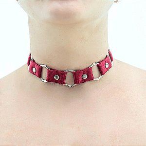 CHOKER VERMELHA  ARGOLAS EM METAL (CHG006V)