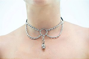 CHOKER CORRENTES E CAVEIRA  EM METAL (CHG007)