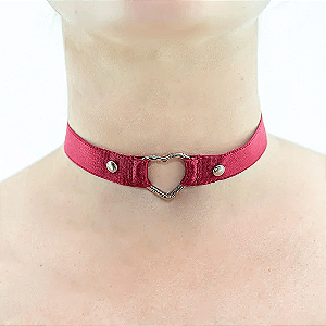 CHOKER VERMELHA CORAÇÃO EM METAL (CHG003V)